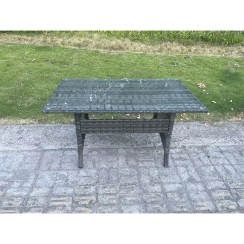 Fimous 7 Seater PE Wicker Rattan Garden Furniture Set Lounge Sofa Chair and Rectangular Dining Table Set 2 Small Footstools Dark Grey Mixed