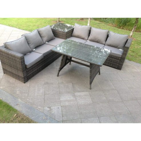 Fimous 6 Seater Grey Rattan Sofa Dining Set 2 Tables Garden Furniture Outdoor
