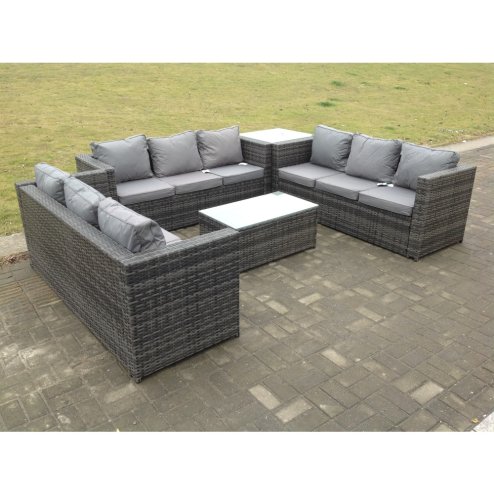 Fimous Outdoor Rattan Garden Furniture Lounge Sofa Set With Oblong Coffee Table And Side Tall High Table