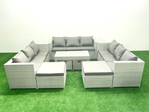 Fimous Outdoor Rattan Garden Furniture Set with Grey Cushions Luxury 13 Seater with Coffee Table For Conservatory,Patio