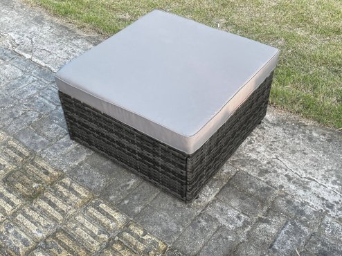 Fimous 7 Seater Rattan Lounge Corner Sofa Set Wicker PE Outdoor Garden Furniture Set with Coffee Table Big Footstool Dark Grey Mixed