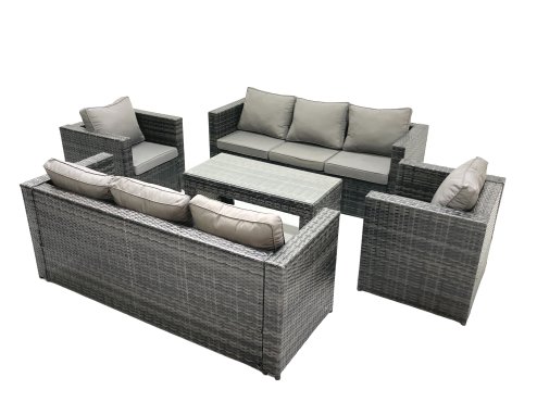Fimous Rattan Garden Furniture Sofa Set with Coffee table Armchair Dark Grey Mixed