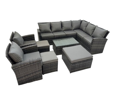 Fimous Rattan Garden Outdoor Furniture Set 11 Seater Garden Sofa Coffee Table Set with Chair 3 Footstools Dark Grey Mixed