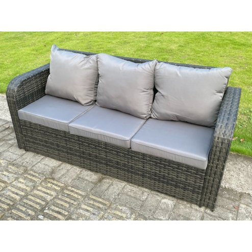 Fimous Rattan Furniture Garden Dining Set Gas Fire Pit Table With 2 Side Tables Lounge Sofa Dark Grey Mixed
