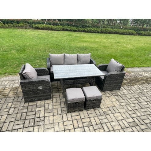 Fimous Rattan Garden Furniture 6 Piece Grey Patio Furniture Set Patio Conservatory 7 Seater Set Outdoor Rectangular Table and Chairs
