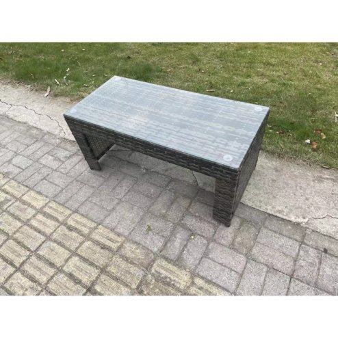 Fimous Rattan Oblong Rectangular Coffee Tea Table Outdoor Garden Furniture Patio Accessory Dark Grey Mixed