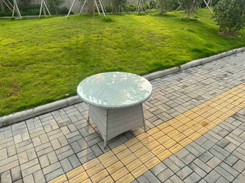 Fimous Rattan Garden Furniture Set with 1 Medium Round Coffee Table & 4 Seater Chairs Light Grey Mixed