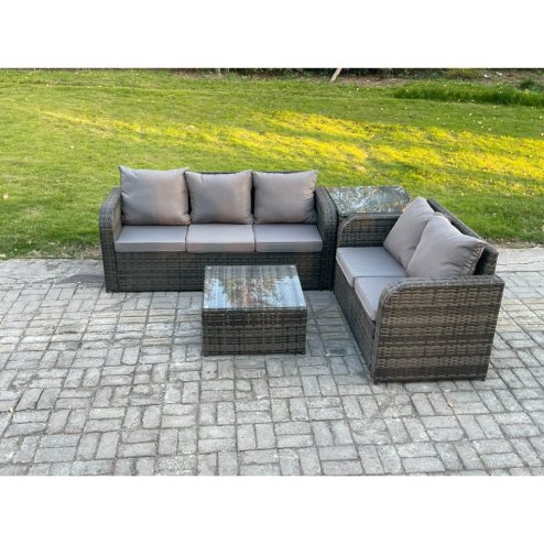 Fimous PE Rattan Garden Furniture Sets 5 Seater Outdoor Lounge Sofa Set Square Coffee Table Side Table