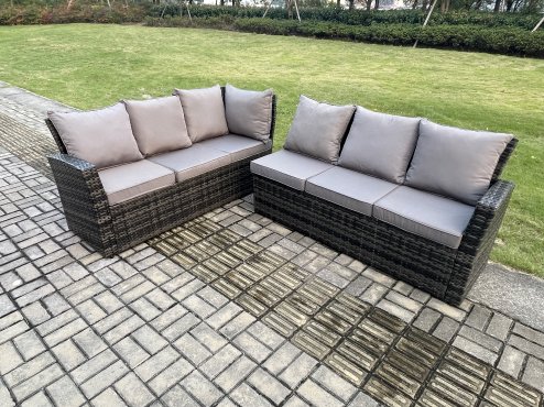 Fimous 8 Seater Garden Rattan Furniture Corner Dining Set with Armchair Indoor Outdoor Lounge Sofa Set Dark Grey Mixed