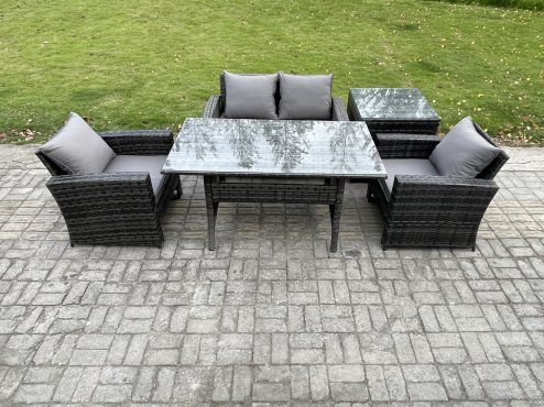Fimous PE Wicker Outdoor Garden Furniture Set Patio Furniture Rattan Rectangular Dining Table Lounge Sofa with Side Table