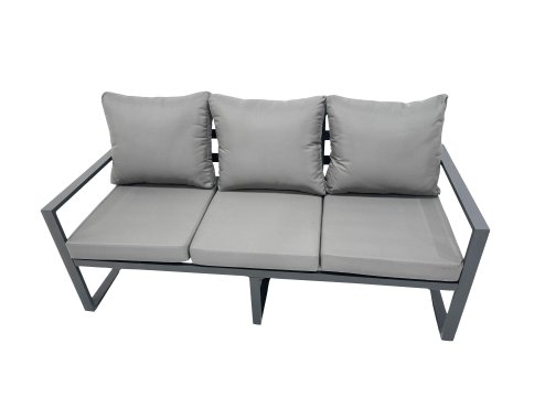 Fimous Outdoor Garden Furniture Set Aluminium Lounge 3 Seat Sofa Oblong Coffee Table Sets with 4 Stools Dark Grey