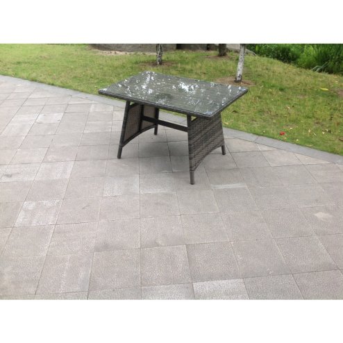 Fimous Dark Grey Mixed Rattan Dining Table Garden Furniture With Clear Tempered Glass