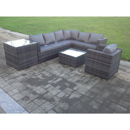 Fimous Rattan Corner Sofa Set Garden Furniture With Chair Coffee Table And Side Table