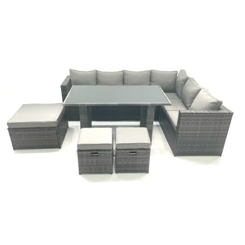 Fimous 7 Seater PE Rattan Corner Sofa Set Rectangular Dining Table Set With Seat And Back Cushion