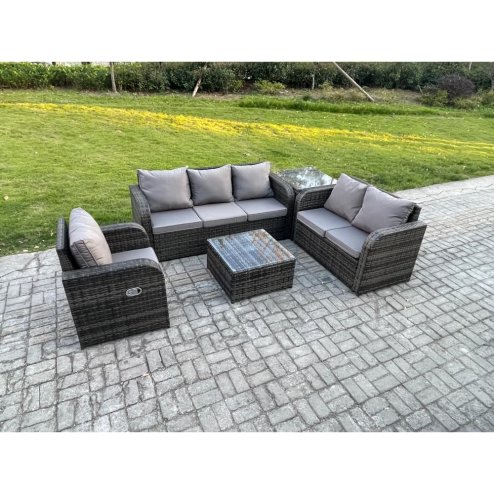 Fimous Rattan Garden Furniture 5 Piece Patio Set With Table Sofa Square Coffee Table Reclining Chair Loveseat sofa Side Table