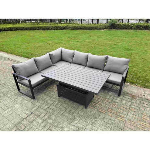 Fimous Aluminium Outdoor Adjustable Rising Lifting Dining Table Garden Furniture Dark Grey
