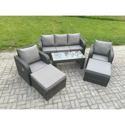 Fimous 7 Seater Rattan Wicker Garden Furniture Patio Conservatory Sofa Set with Rectangular Coffee Table Reclining Chair 2 Big Footstool