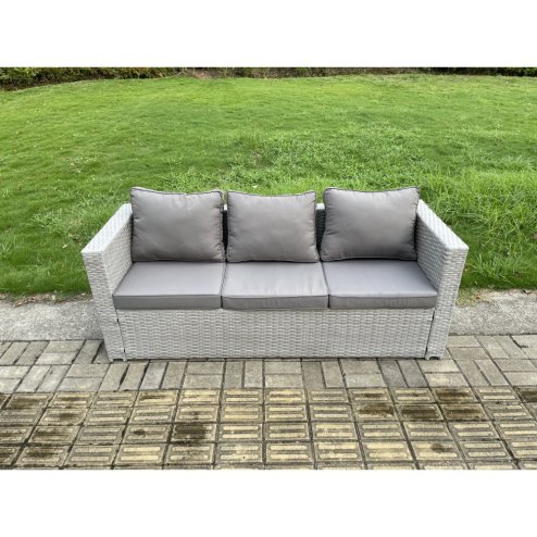 Fimous Outdoor Rattan Garden Funiture Set Height Adjustable Rising Lifting Table Sofa Dining Set with 2 Armchairs Side Table Footstools