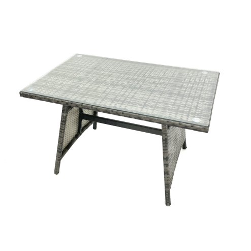 Fimous Outdoor Garden Furniture Set Rattan Sofa Dining Table Set with Reclining Chair 2 Big Footstool 2 Side Tables Dark Grey Mixed