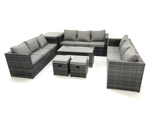 Fimous Outdoor Garden Furniture Set 11 Seater Rattan Sofa Set with Coffee Table 2 Small Footstools Side Table Dark Grey Mixed