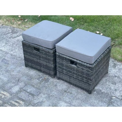 Fimous Patio Rattan Garden Furniture Set with Oblong Rectangular Dining Table 3 Footstools 12 Seater Outdoor Lounge Sofa Set Dark Grey Mixed