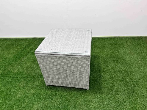 Fimous 8 PCs Rising Dining Table Set Rattan Furniture Set with 3 Seater Sofa 3 Footstools 2 Side Tables Light Grey