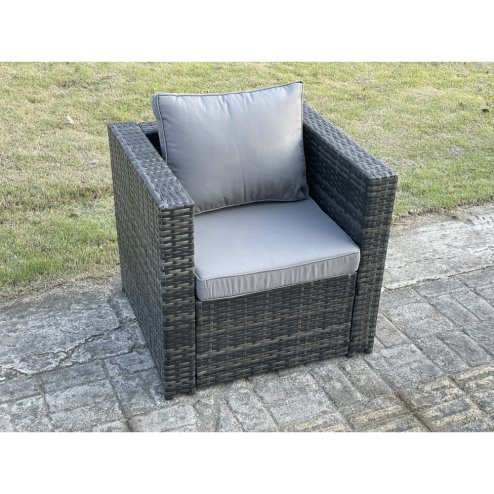 Fimous Rattan Garden Furniture Sofa Set with Armchair Square Coffee Table Indoor Outdoor 7 Seater Rattan Set Dark Grey Mixed