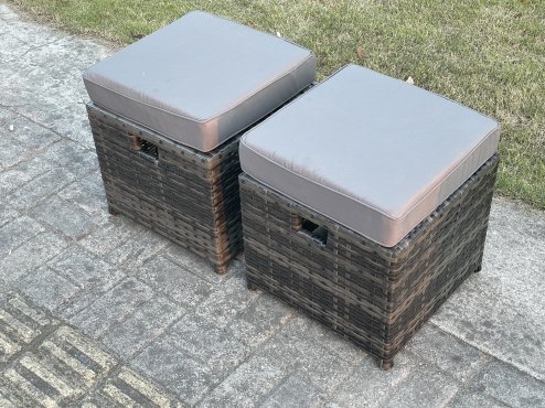 Fimous 8 Seater Outdoor Furniture Garden Dining Set Rattan Corner Sofa Set with Rectangular Coffee Table 2 Small Footstools Dark Grey Mixed