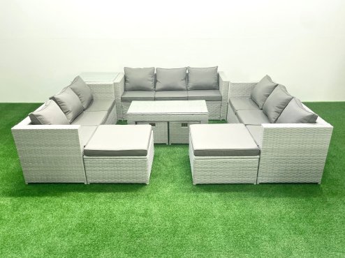 Fimous Outdoor Rattan Garden Furniture Set with Grey Cushions Luxury 13 Seater with Coffee Table and Side Table For Conservatory,Patio
