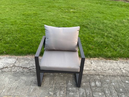 Fimous 7-Piece Aluminium Garden Furniture Sets 6 Seater Outdoor Conversational Dining Set with Adjustable Rising Lifting Dining Table 2 Side Table