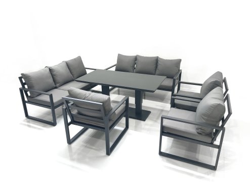 Fimous Garden Sofa Set Aluminium Furniture Rising Dining Tabe Set with 3 Chair Dark Grey