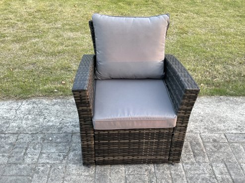 Fimous Rattan Lounge Corner Sofa Set Wicker PE Outdoor Garden Furniture Set with Rectangular Coffee Table 2 Small Footstools Chair Dark Grey Mixed