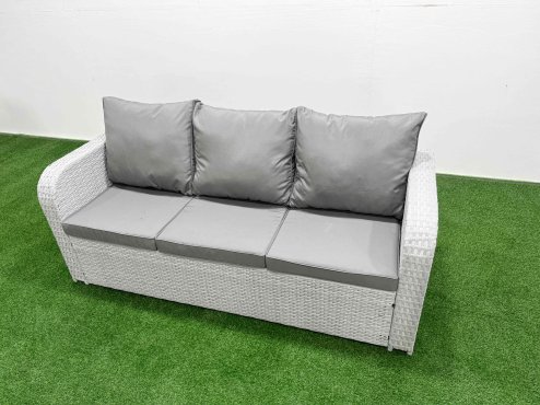 Fimous Outdoor PE Rattan Garden Furniture Set Rectangular Dining Table Sofa Set with Side Table Light Grey