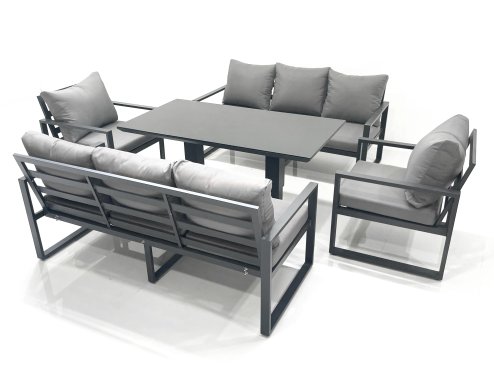 Fimous Garden Sofa Set Aluminium Furniture Rising Dining Tabe Set with 2 Chair Dark Grey