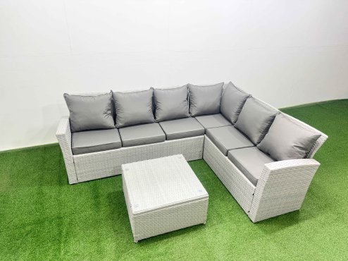 Fimous Garden Outdoor PE Rattan Furniture Set 6 Seater Rattan Garden Sofa Set Light Grey Mixed