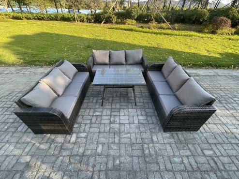 Fimous 9 Seater Wicker Rattan Garden Furniture Set with Rectangular Dining Table Patio Outdoor Lounge Sofa Set