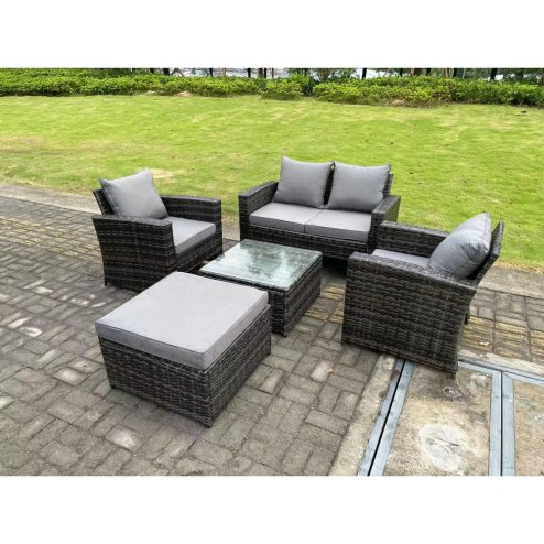 Fimous 5 Seater Dark Grey Mixed High Back Rattan Sofa Set Square Coffee Table Garden Furniture Outdoor Patio