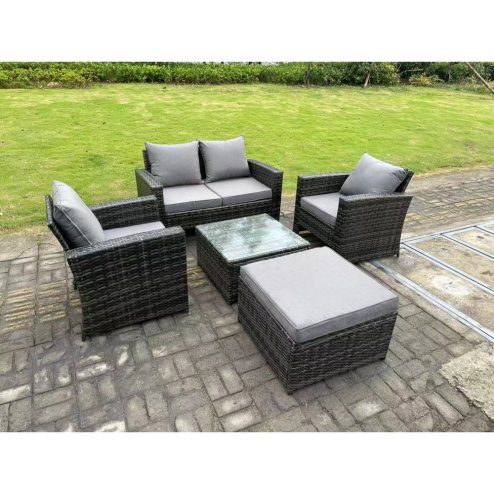 Fimous 5 Seater Dark Grey Mixed High Back Rattan Sofa Set Square Coffee Table Garden Furniture Outdoor Patio