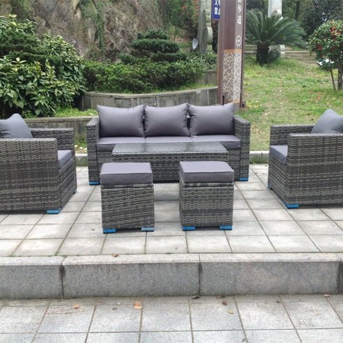 Fimous Wicker Rattan Garden Furniture Sofa Sets Outdoor Patio Coffee Table With Stools grey mixed