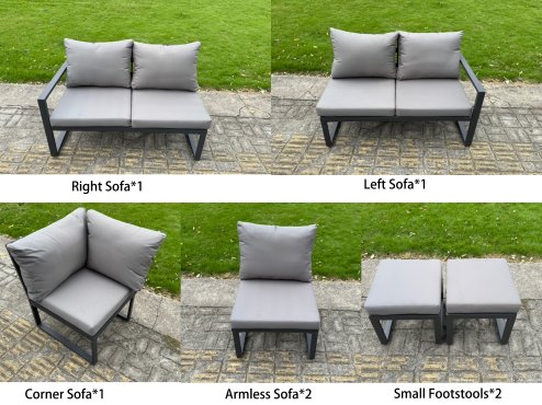 Fimous 6 Piece L-shaped Garden Furniture Set 7-Seater Aluminium Outdoor Dining Set with Adjustable Rising Lifting Dining Table Dark Grey