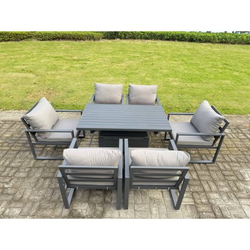 Fimous Aluminium Garden Furniture Set Adjustable Rising Lifting Dining Table and 4 Chairs Set Dark Grey