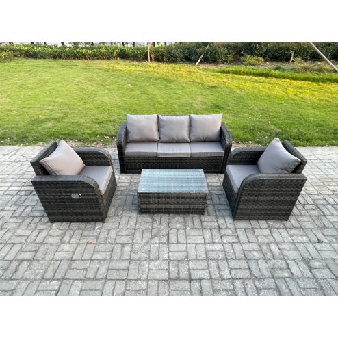 Fimous Outdoor Rattan Garden Furniture Set 5 Seater Patio Lounge Sofa Set with Rectangular Coffee Table Dark Grey Mixed