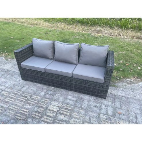 Fimous Outdoor Lounge Sofa Garden Furniture Set Patio Rattan Rectangular Dining Table with 2 Armchair Big Footstool 9 Seater Dark Grey Mixed