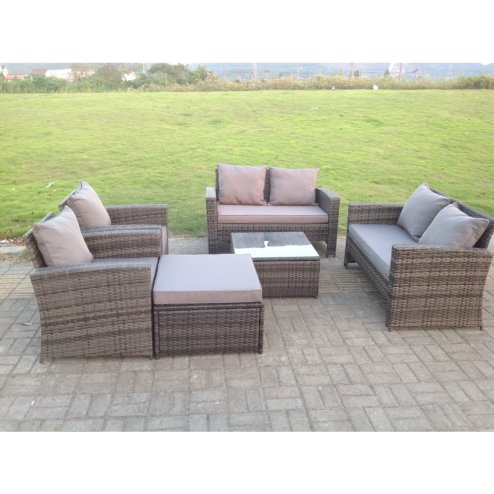 High Back Dark Mixed Grey Rattan Sofa Set Outdoor Furniture Square Coffee Table Big Footstool Chairs 2 Seater Love Sofa 7 Seater