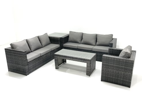 Fimous 7 Seater Rattan Garden Furniture Set Outdoor Lounger Sofa with Coffee Table Armchair Side Table Dark Grey Mixed