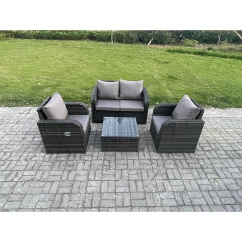 Fimous Wicker PE Rattan Garden Furniture Set Outdoor Lounge Sofa Set with Love Sofa Square Coffee Table Dark Grey Mixed