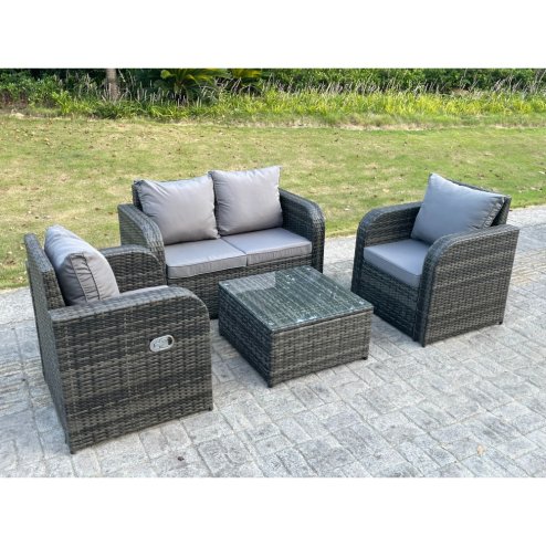 Fimous PE Rattan Garden Furniture Set Adjustable Chair Sofa Double Love Seat 2 Seater Sofa Square Coffee Table