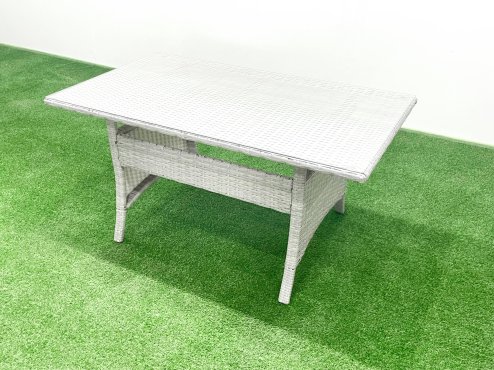 Fimous Rattan Garden Furniture Set 6 Seater Outdoor Sofa Set with Dining Table 2 Side Tables Light Grey Mixed