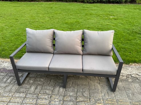 Fimous 5 Pieces Garden Furniture Set Aluminium Adjustable Rising Lifting Dining Table and Sofa Set with 2 Side Tables Dark Grey