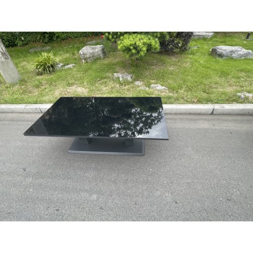 Fimous Aluminum Garden Furniture Dining Set Adjustable Rising Lifting Table And Chairs Patio Outdoor 6 Seat Black Tempered Glass Dark Grey